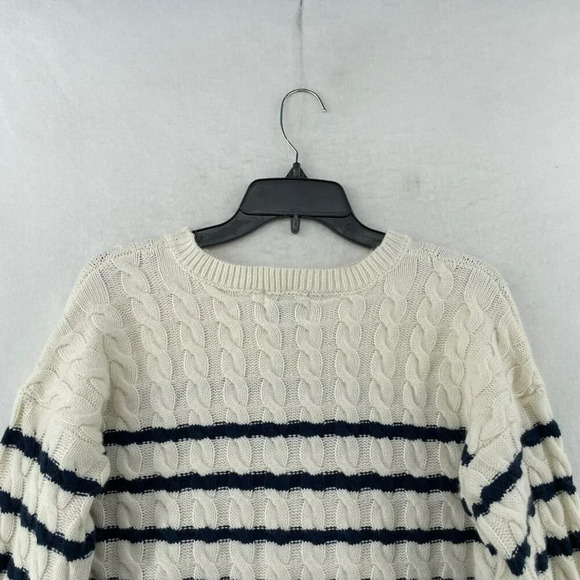Pink Rose Sweater Women's Sz L White Cable-Knit Striped Cropped Regular Pullover - Picture 6 of 12